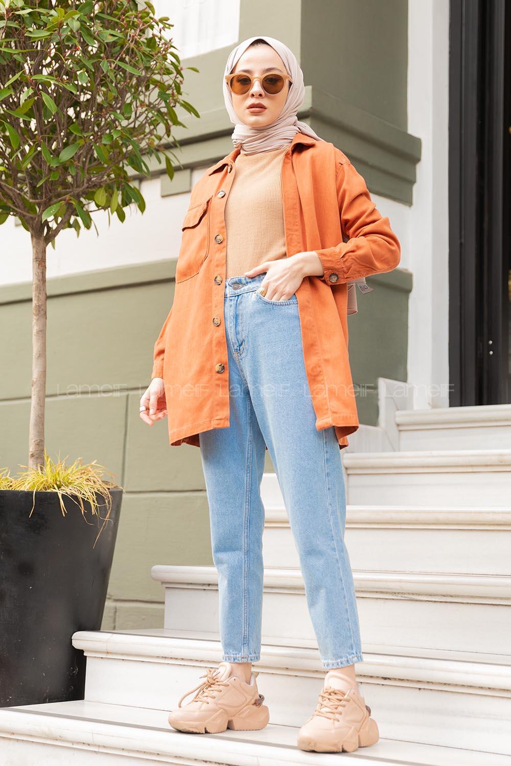 Modalamelif Gizli Cep Detaylı  Ceket  Kiremit