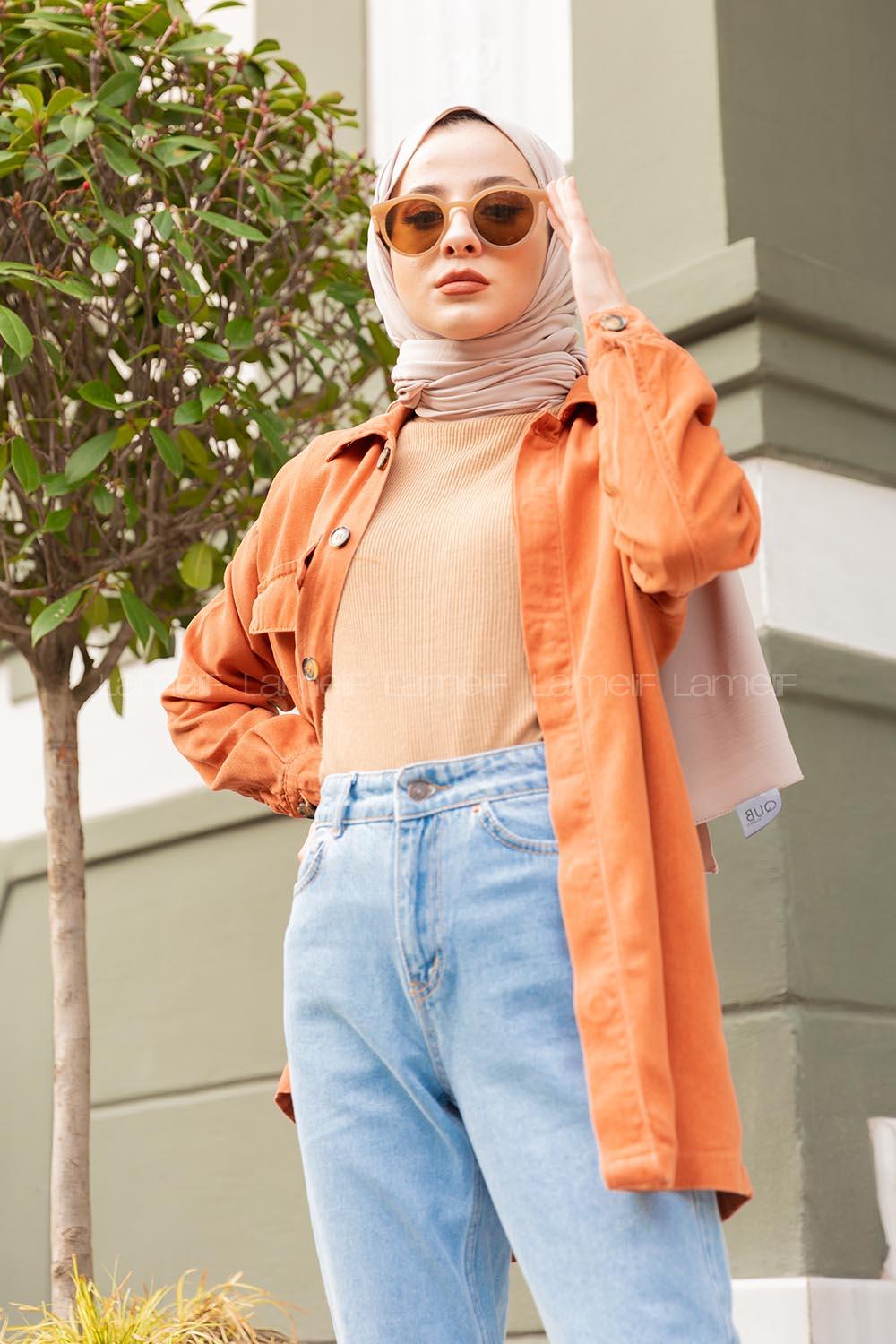 Modalamelif Gizli Cep Detaylı  Ceket  Kiremit