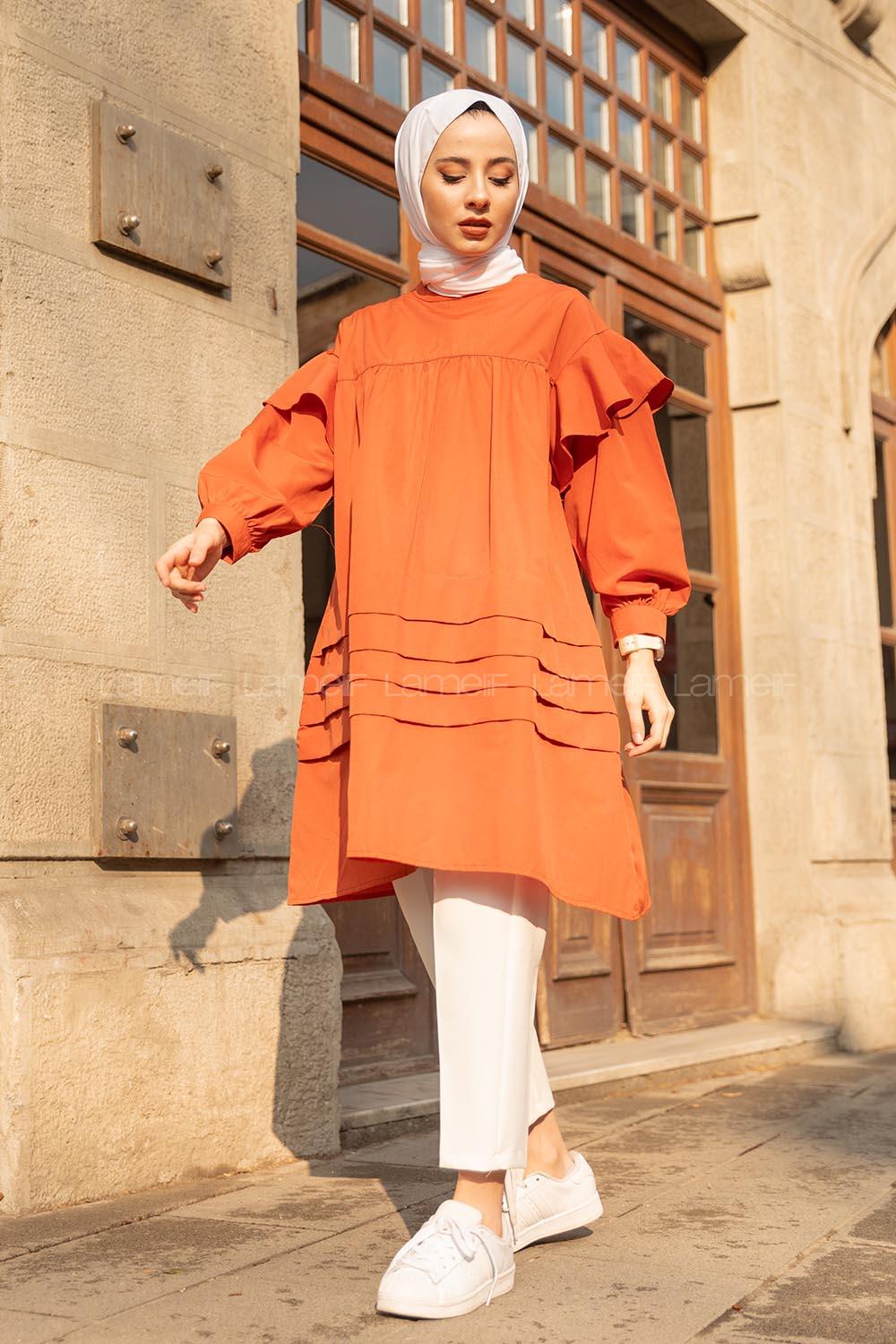 Modalamelif Önü Katlı Salaş Tunik Kiremit