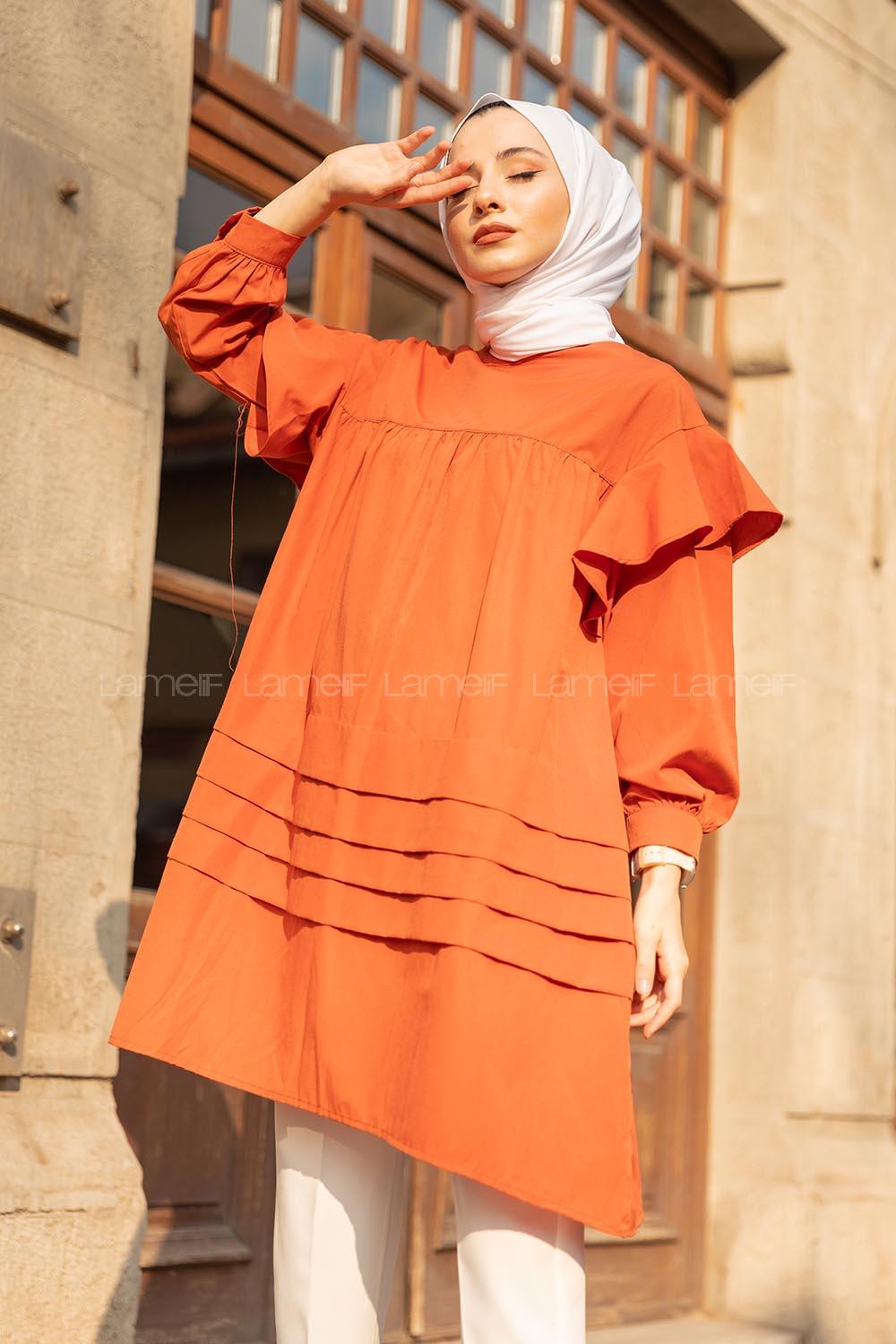 Modalamelif Önü Katlı Salaş Tunik Kiremit