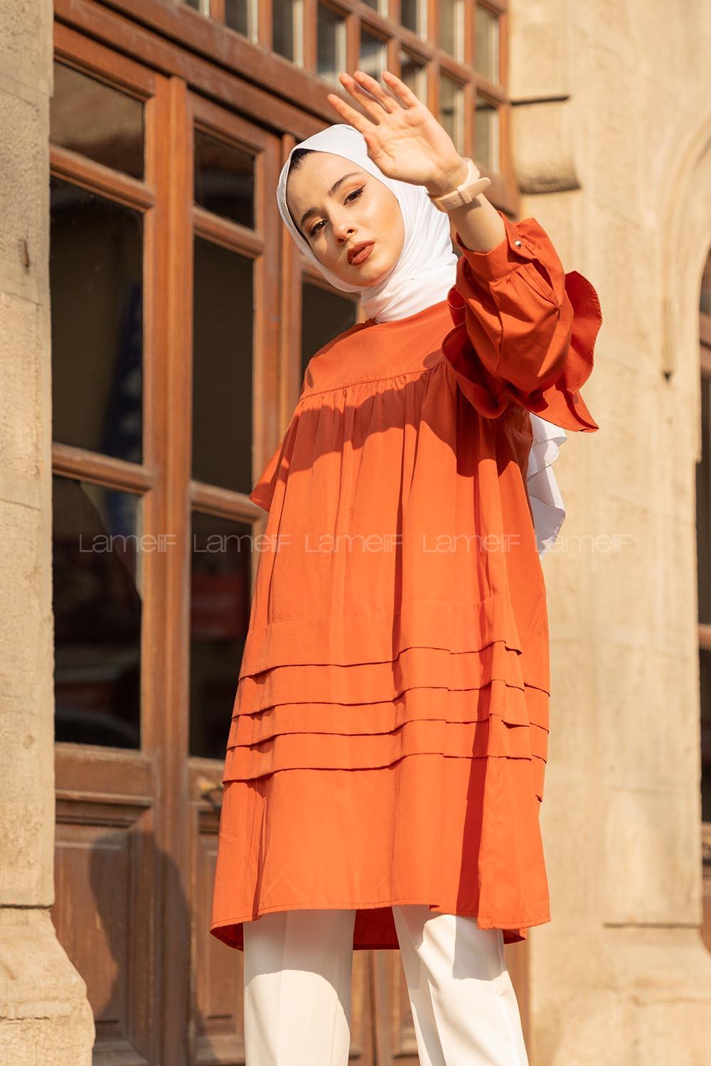 Modalamelif Önü Katlı Salaş Tunik Kiremit