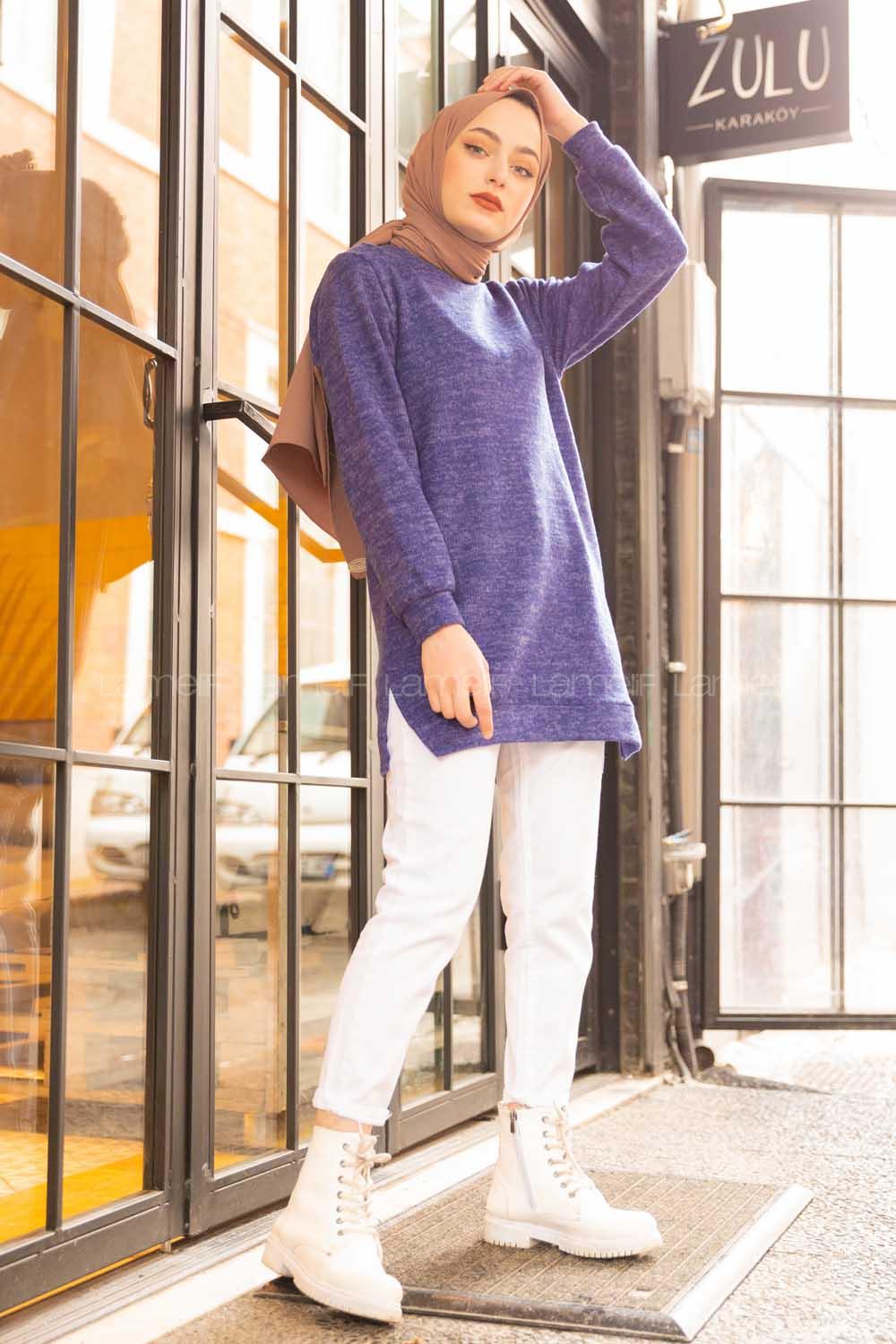 Modalamelif Havis Yırtmaç Detaylı TunikTunik İndigo