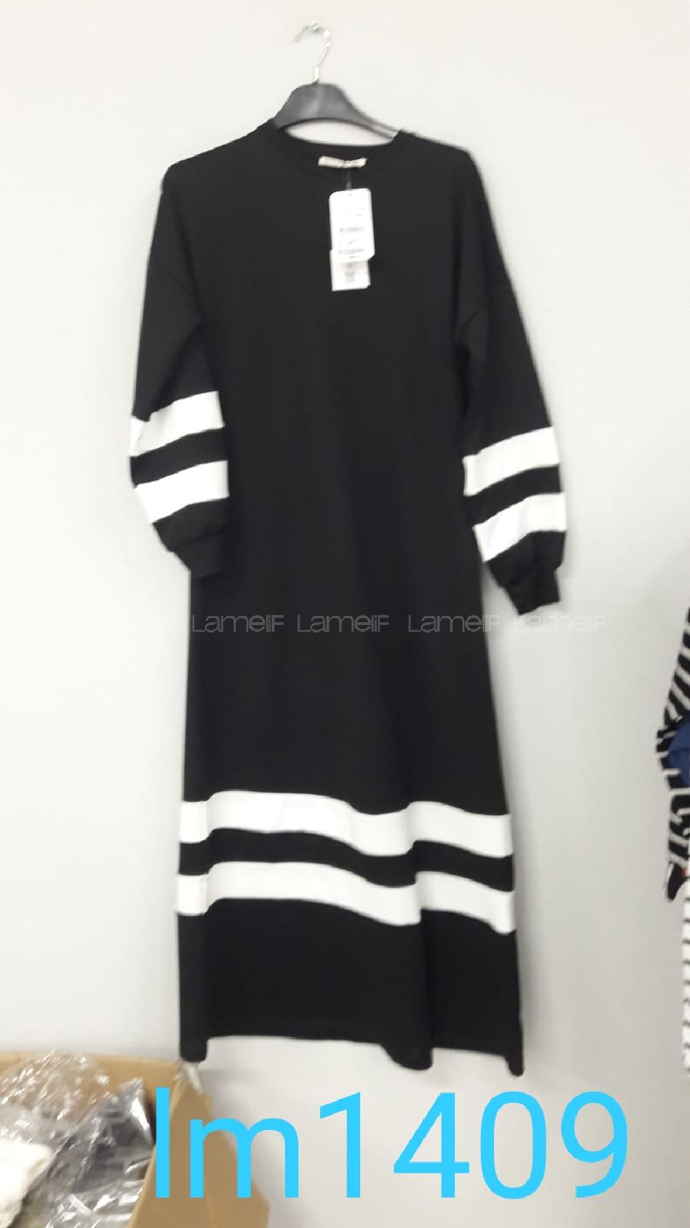 Modalamelif Garnili Balon Kol elbise Siyah