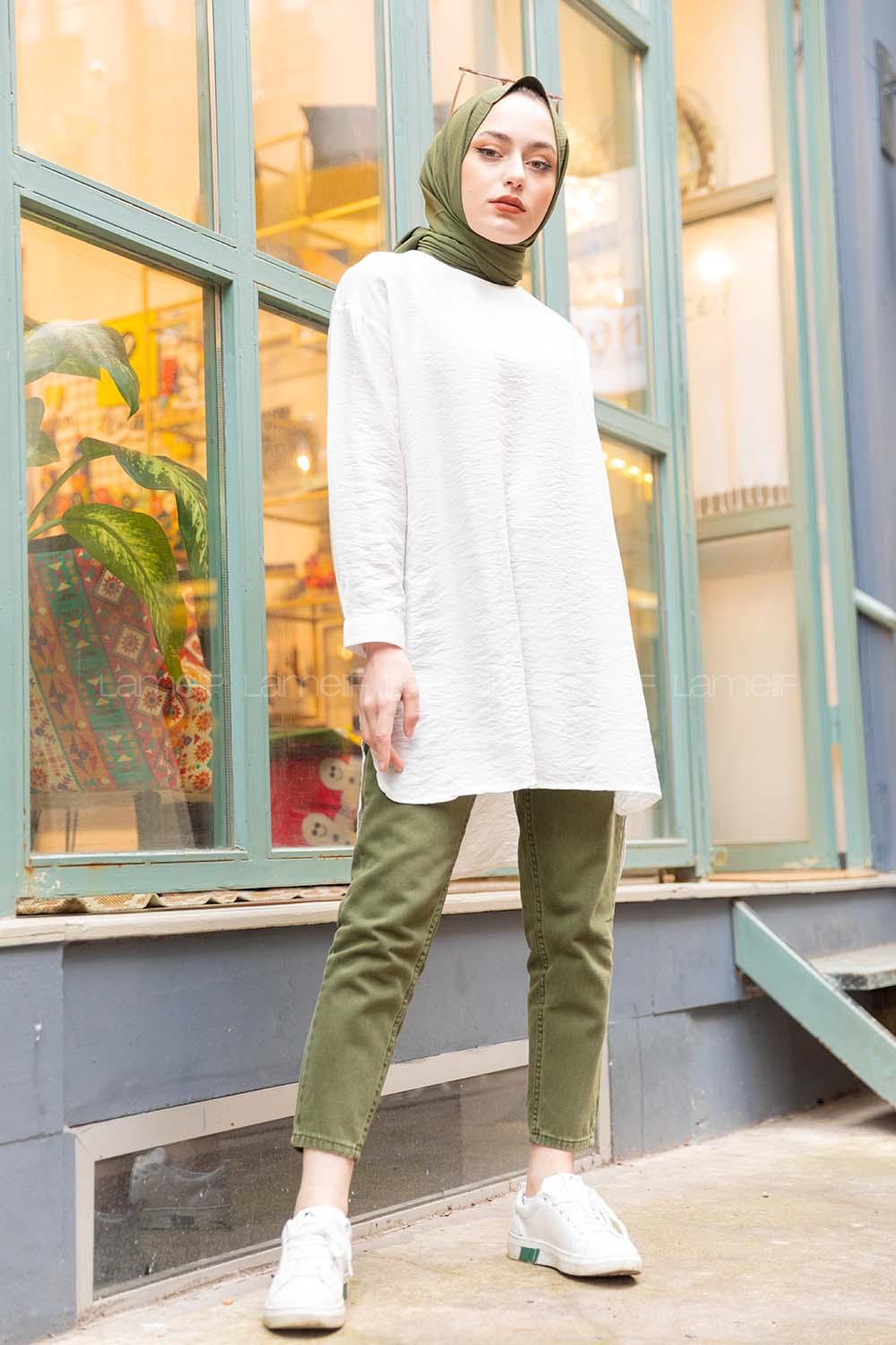 Modalamelif Düz Renk Keten Bluz  Ekru