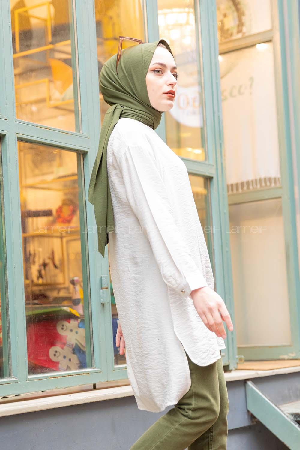 Modalamelif Düz Renk Keten Bluz  Ekru