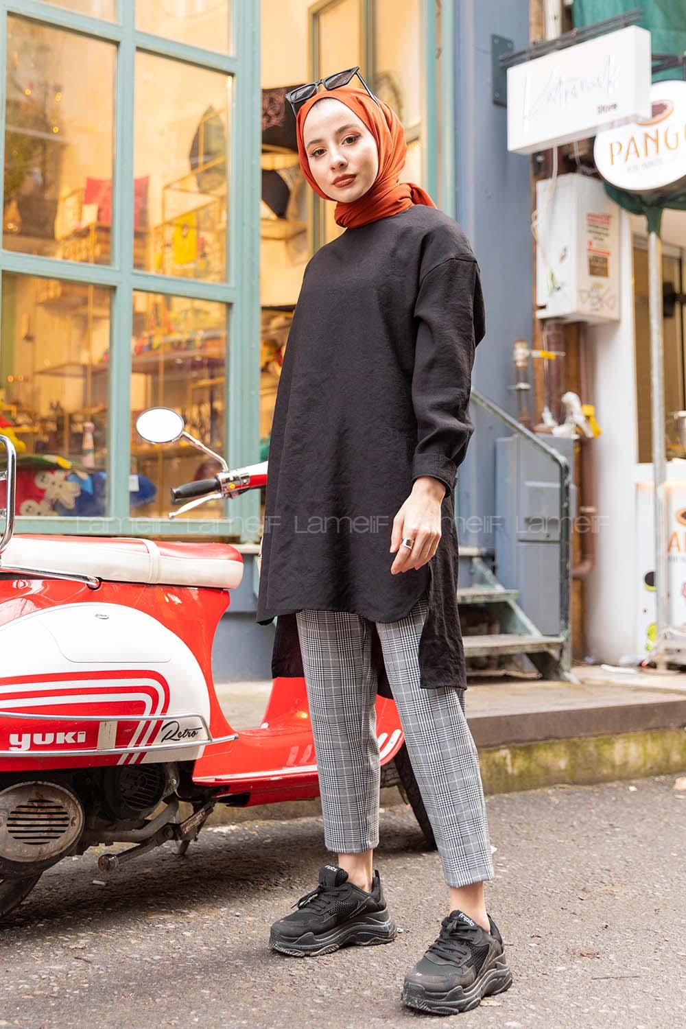 Modalamelif Düz Renk Keten Bluz  Siyah