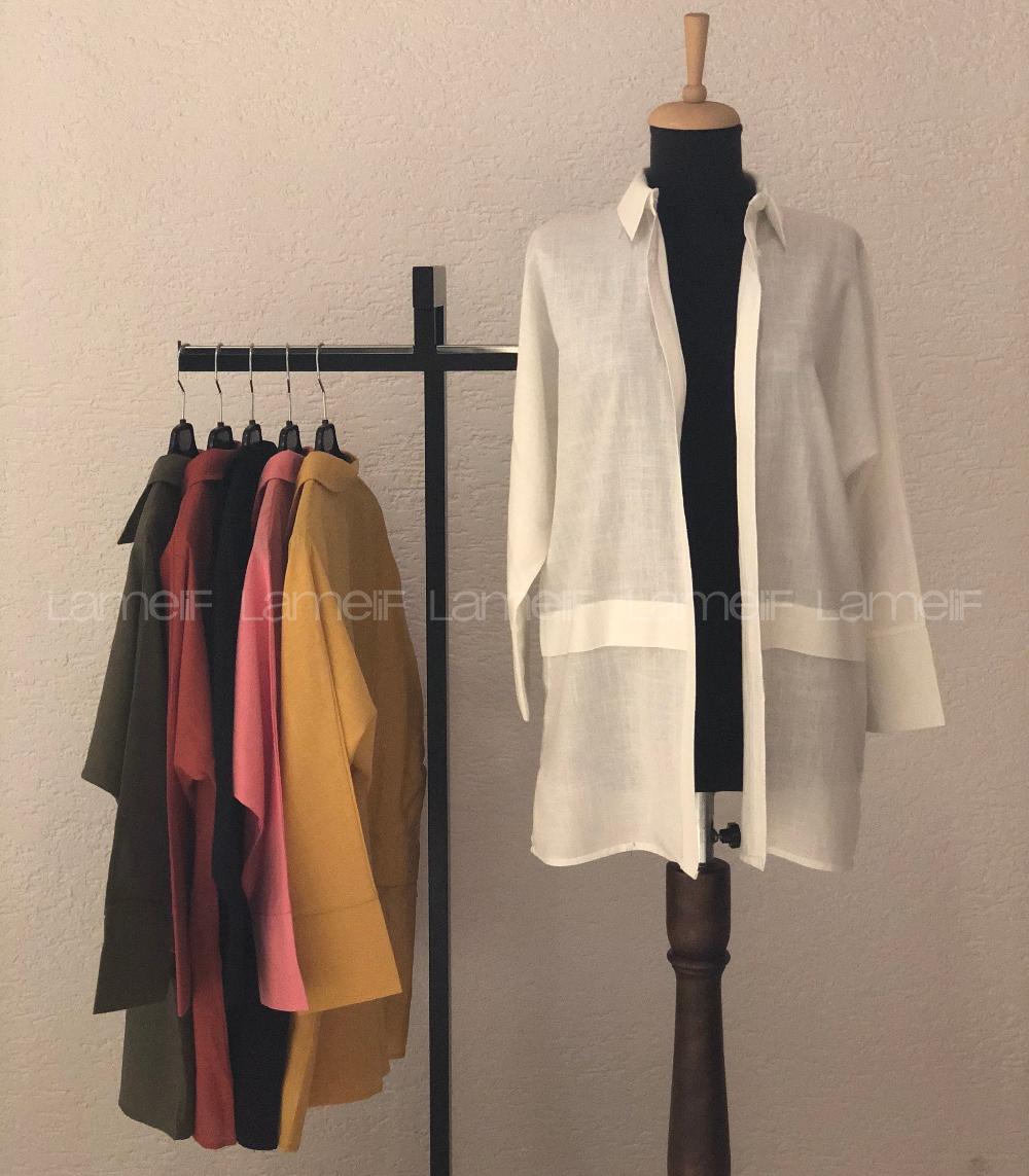 Modalamelif Önü Katlı Keten Gömlek Kiremit