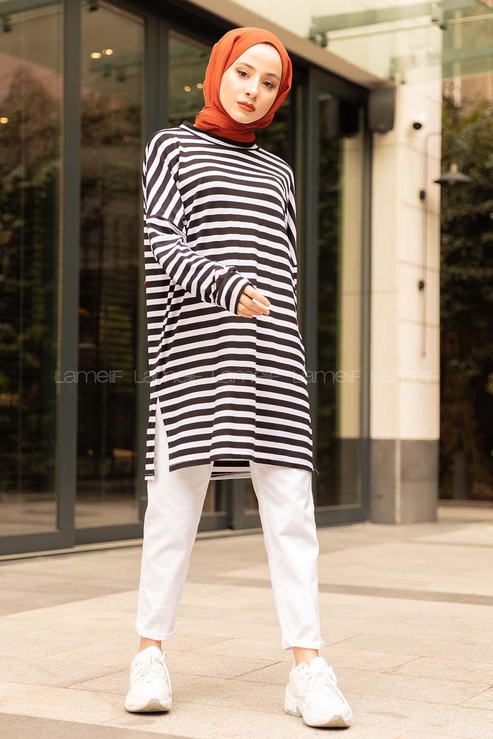 Modalamelif  Çizgili Tunik  Siyah