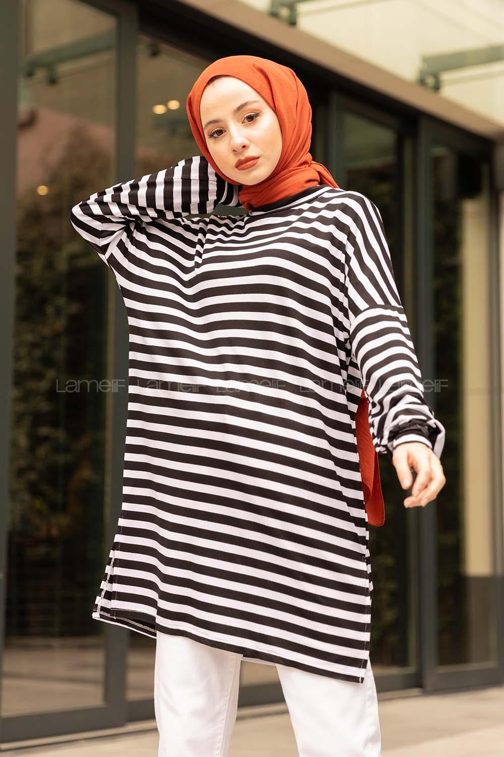 Modalamelif  Çizgili Tunik  Siyah