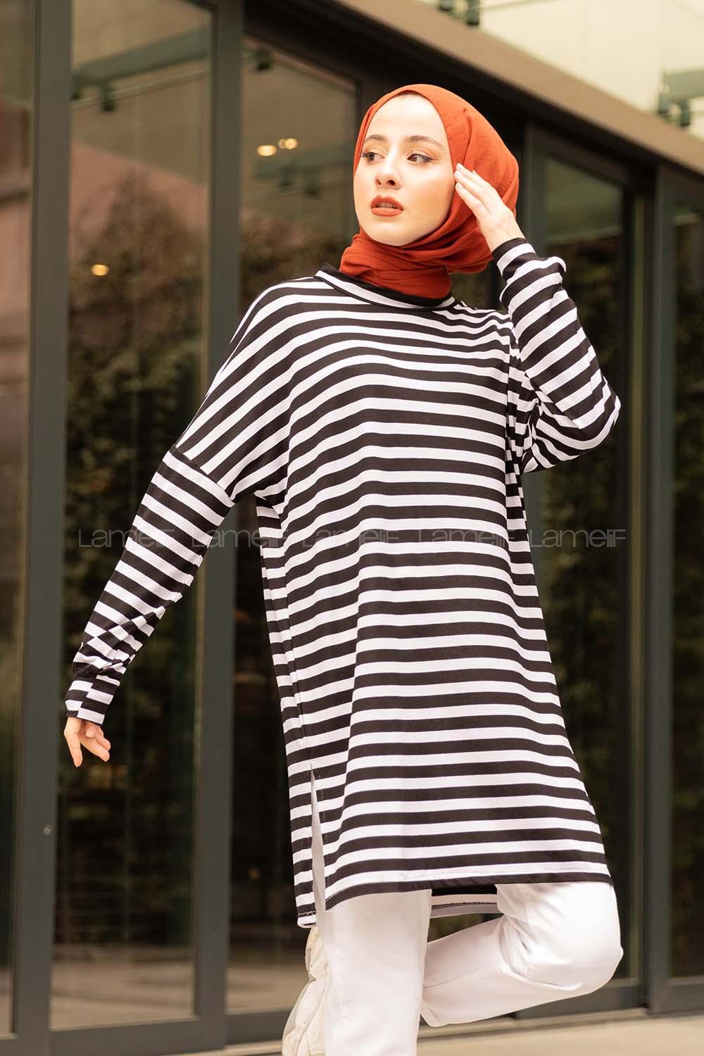 Modalamelif  Çizgili Tunik  Siyah