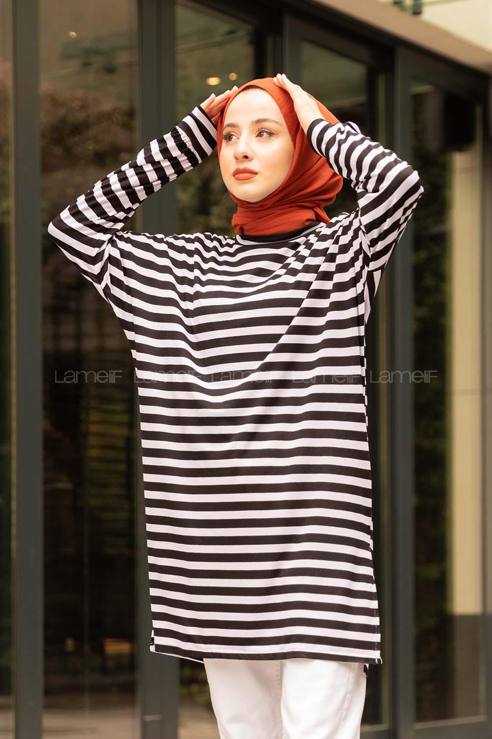 Modalamelif  Çizgili Tunik  Siyah