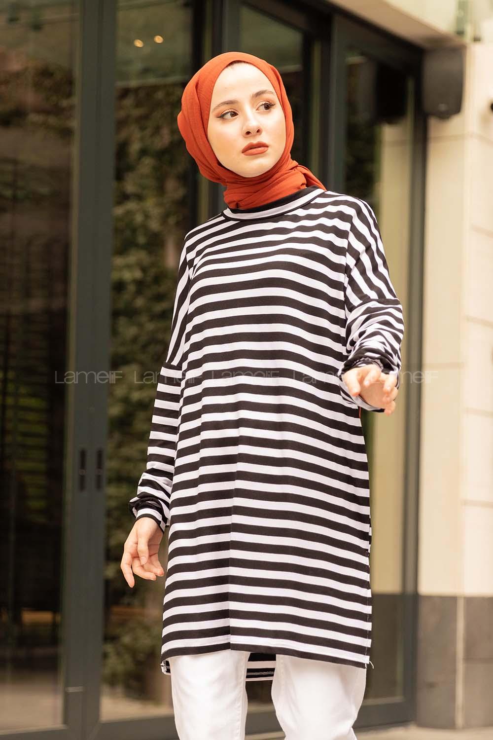 Modalamelif  Çizgili Tunik  Siyah