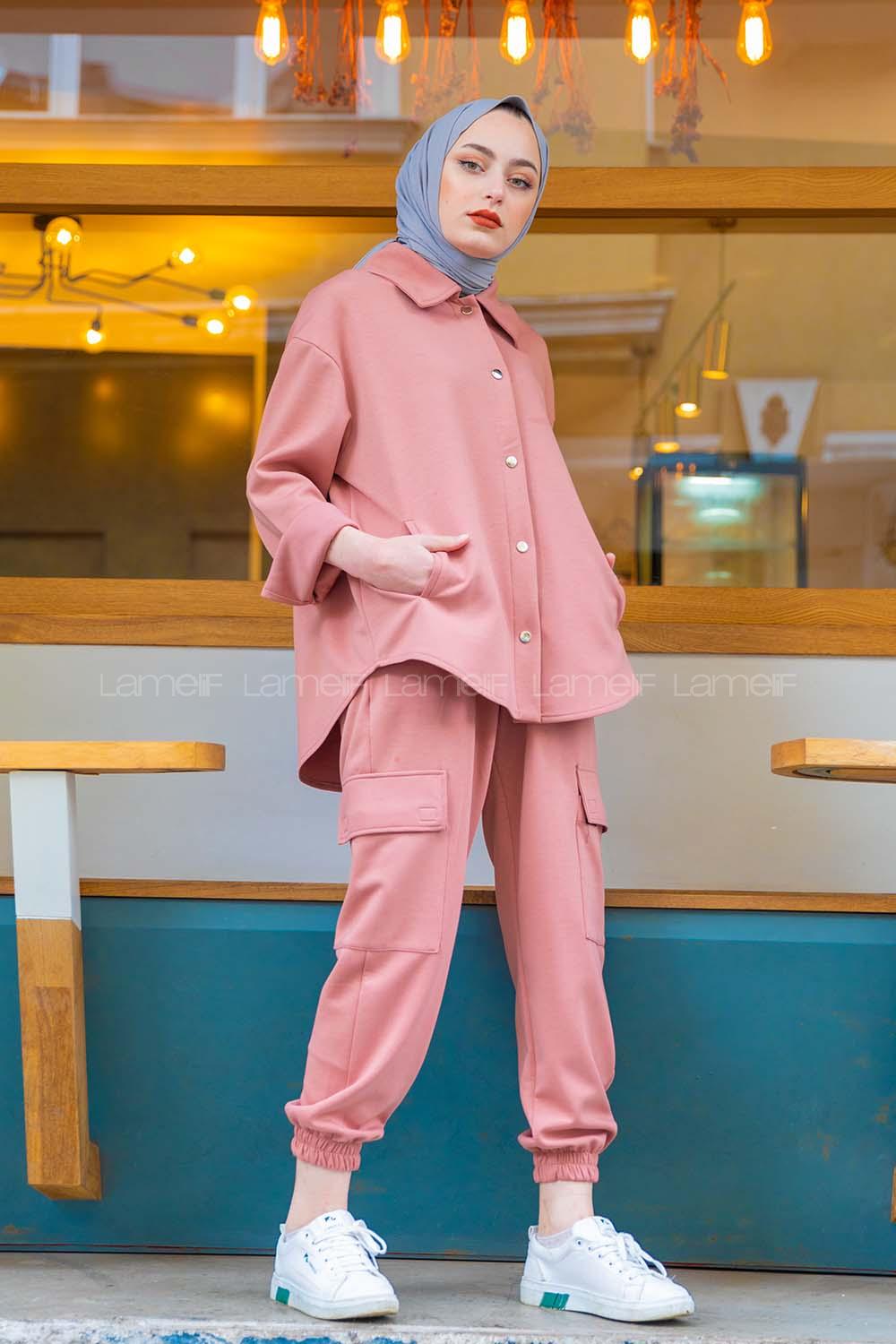 Modalamelif Önü Çıtçıt Düğmeli  İkili Takım Pembe