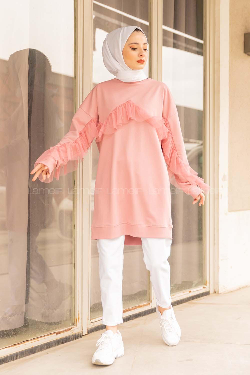 Modalamelif  Tül Detaylı Tunik Pudra