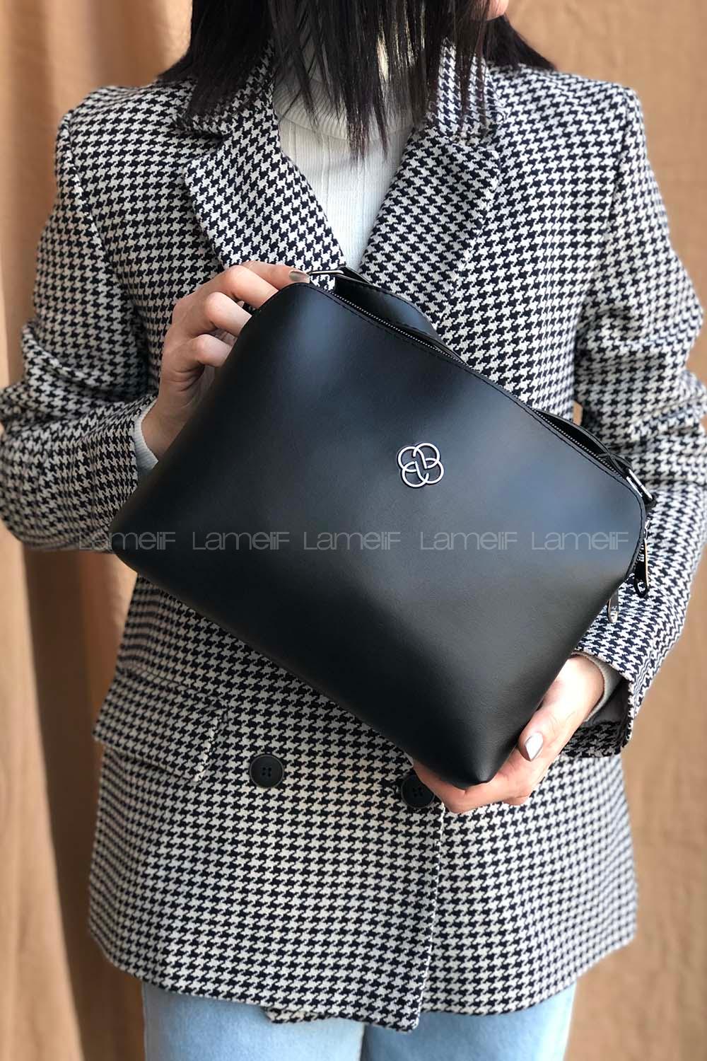 Modalamelif Düz Deri Görünümlü Askılı Omuz Çantası Siyah