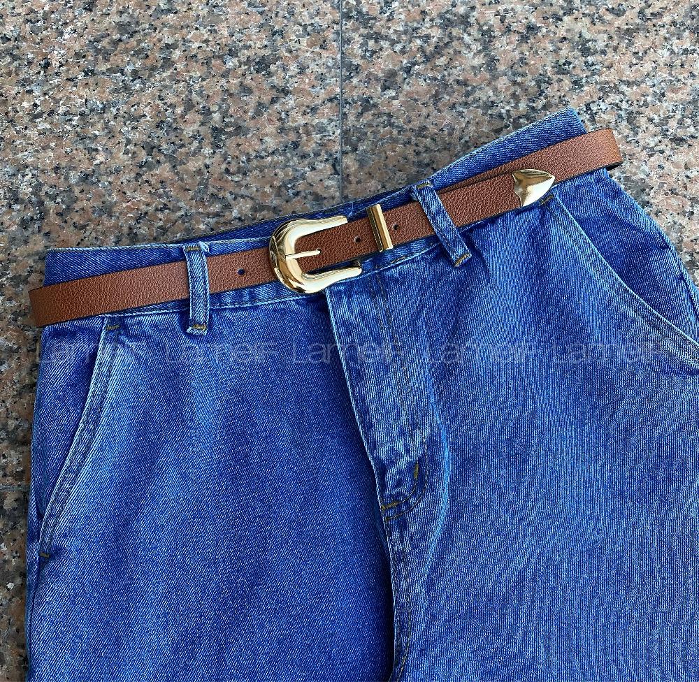 Modalamelif Armut Tokalı Altın Varaklı Kemer Kahve