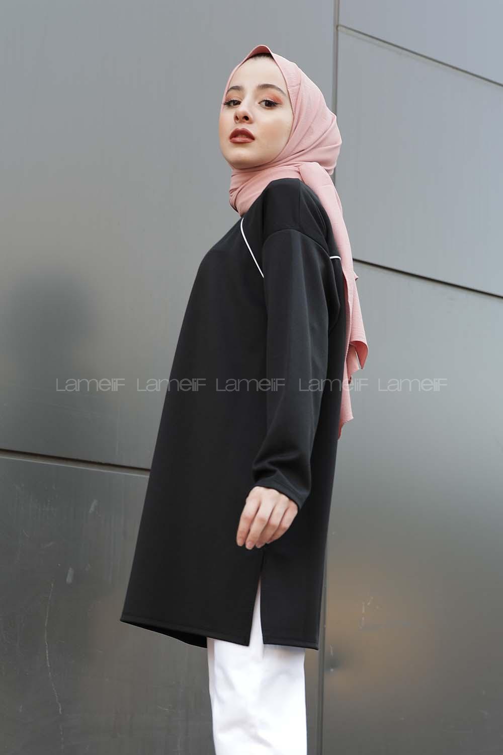 Modalamelif  Biye Detaylı Tunik Siyah