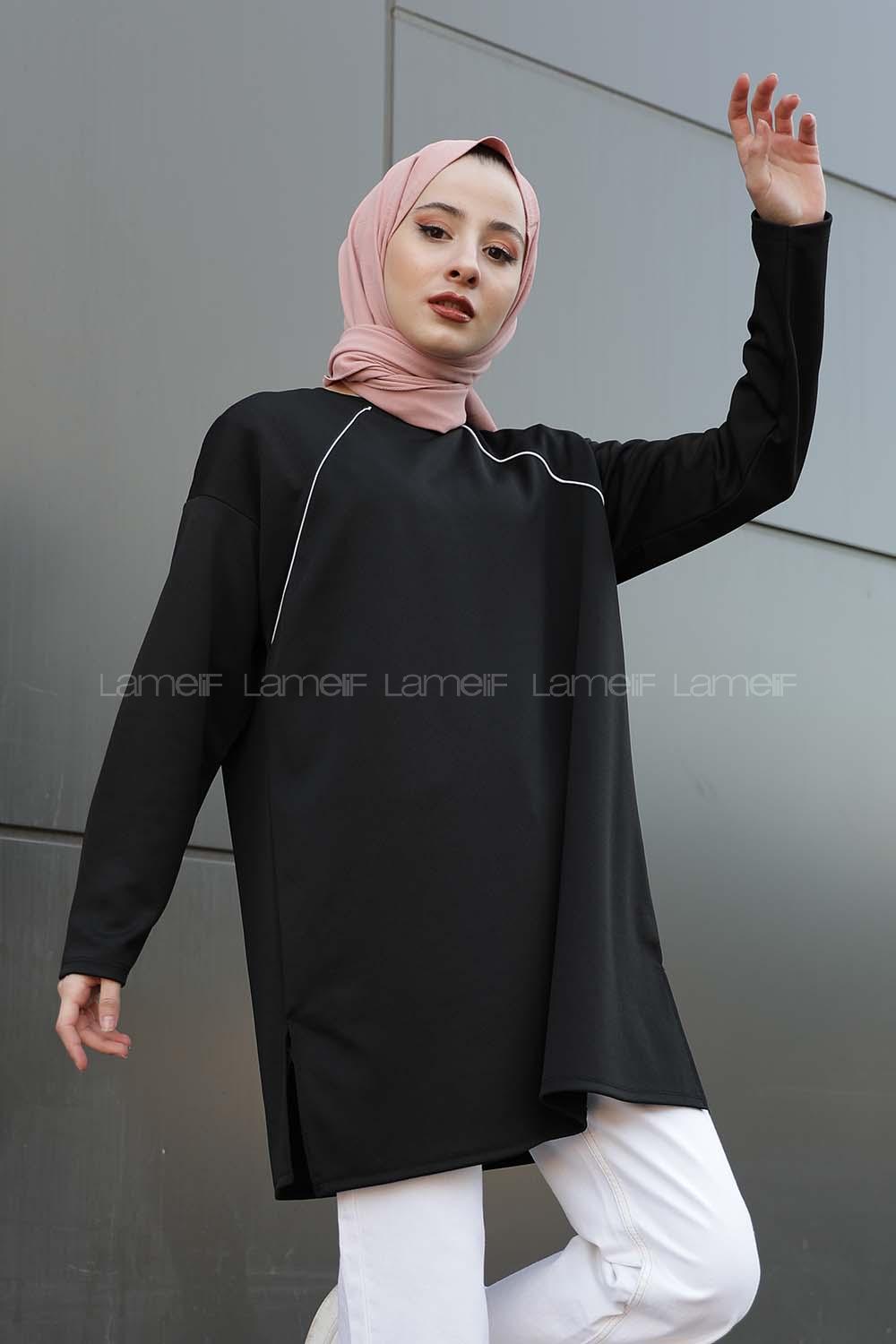 Modalamelif  Biye Detaylı Tunik Siyah