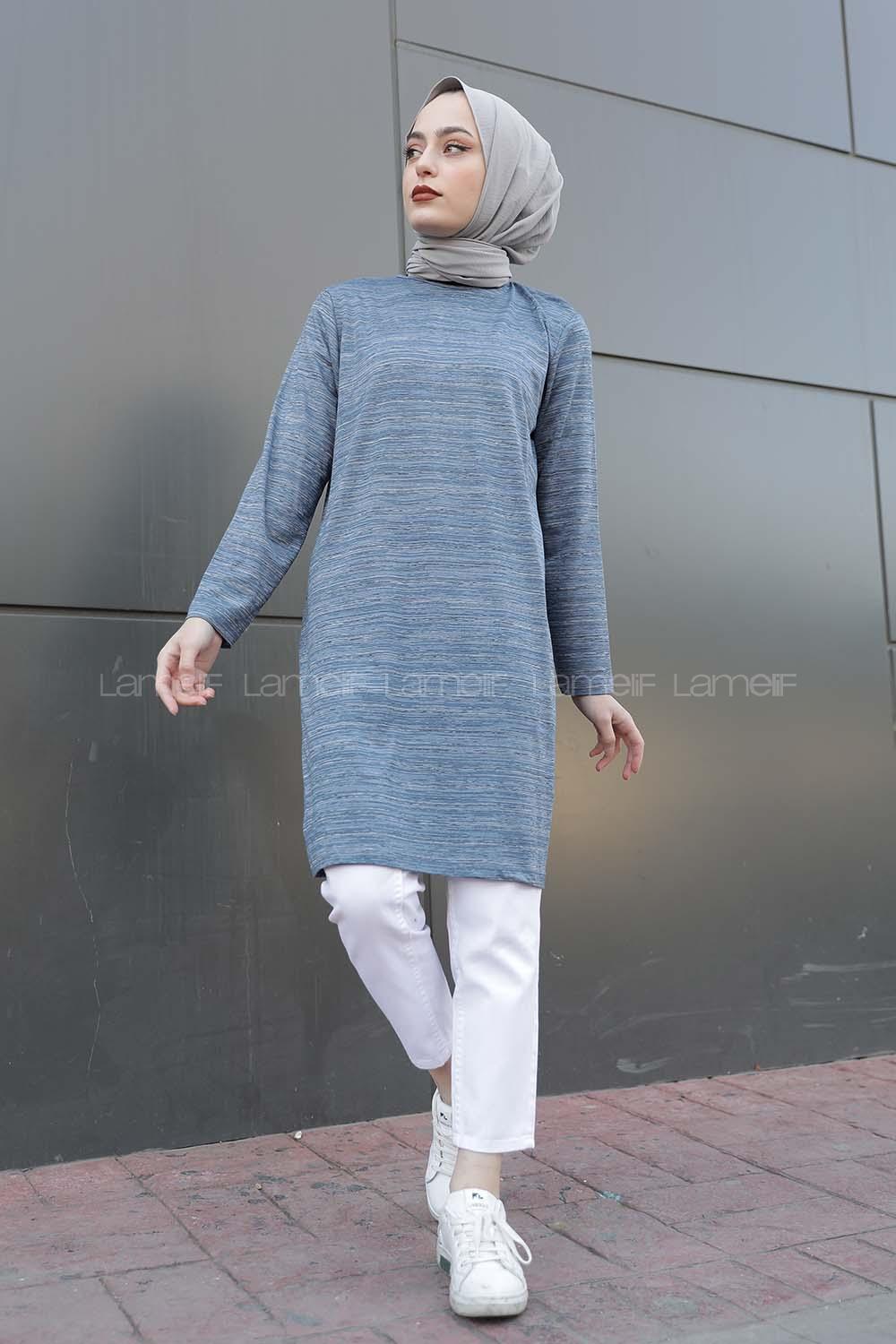 Modalamelif İnce Çizgili Tunik İndigo