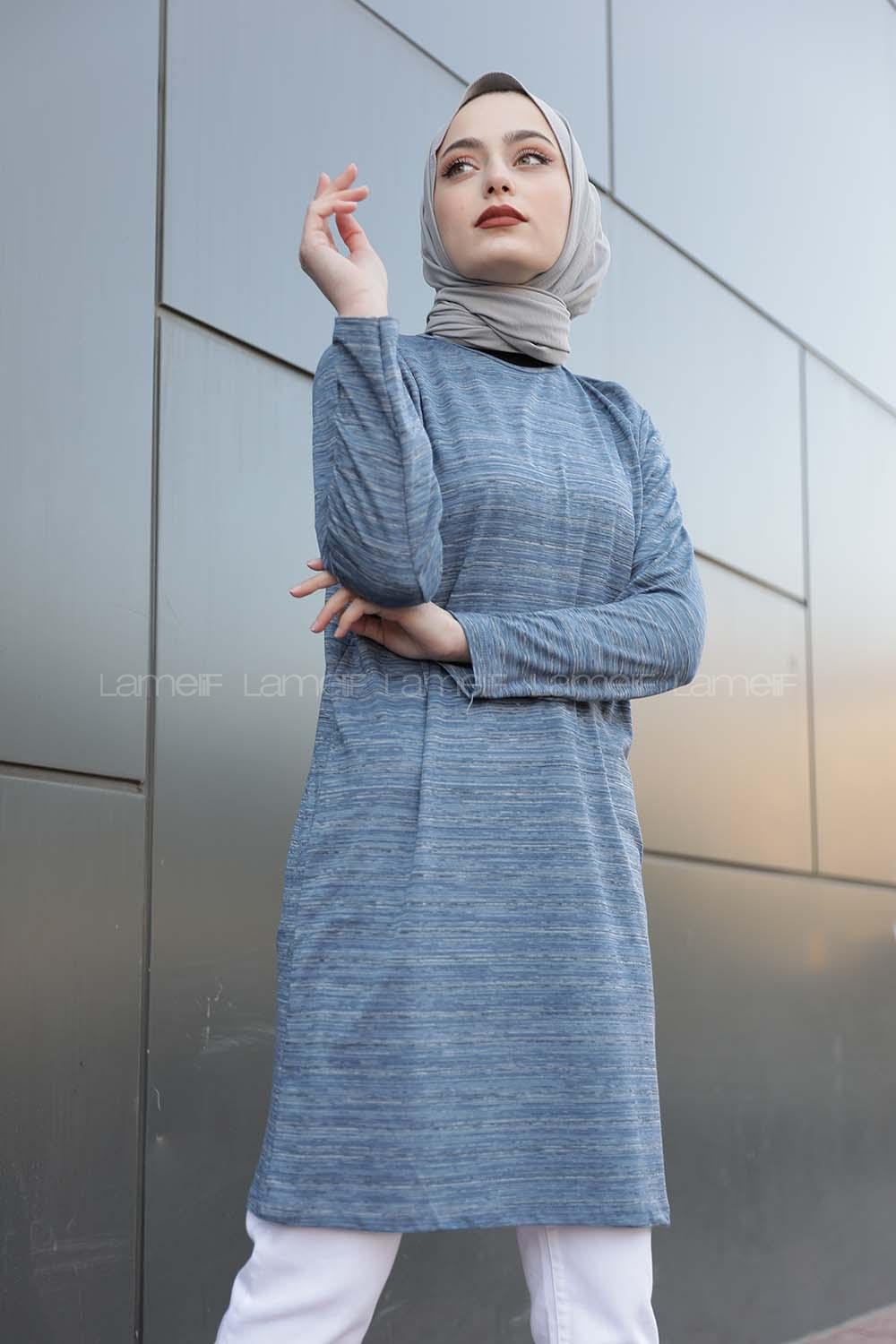 Modalamelif İnce Çizgili Tunik İndigo