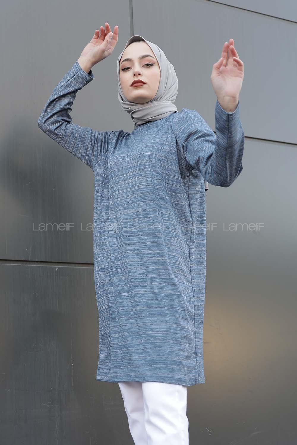 Modalamelif İnce Çizgili Tunik İndigo