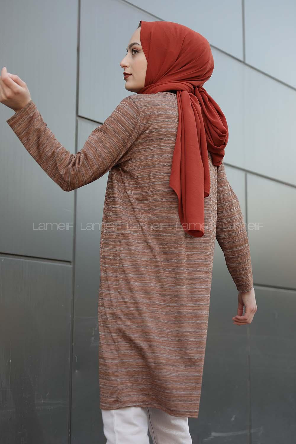 Modalamelif İnce Çizgili Tunik Kahverengi