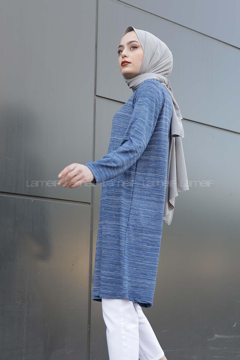 Modalamelif İnce Çizgili Tunik Mavi