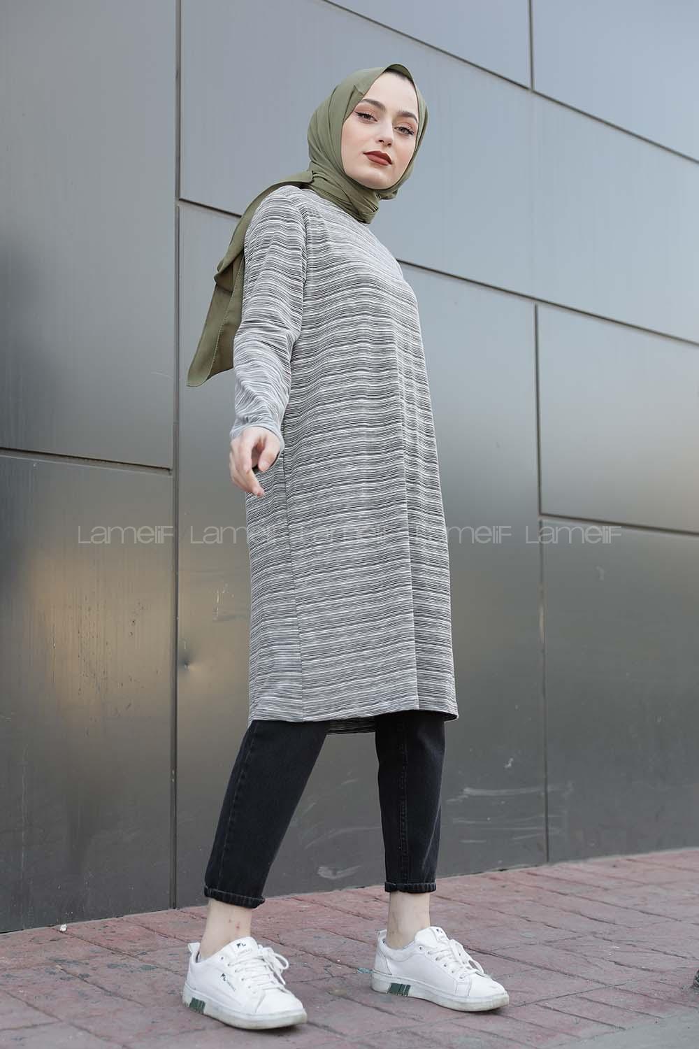 Modalamelif İnce Çizgili Tunik Siyah Beyaz