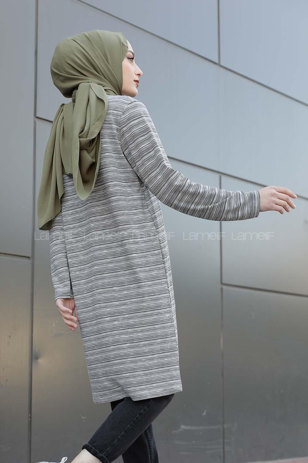 Modalamelif İnce Çizgili Tunik Siyah Beyaz