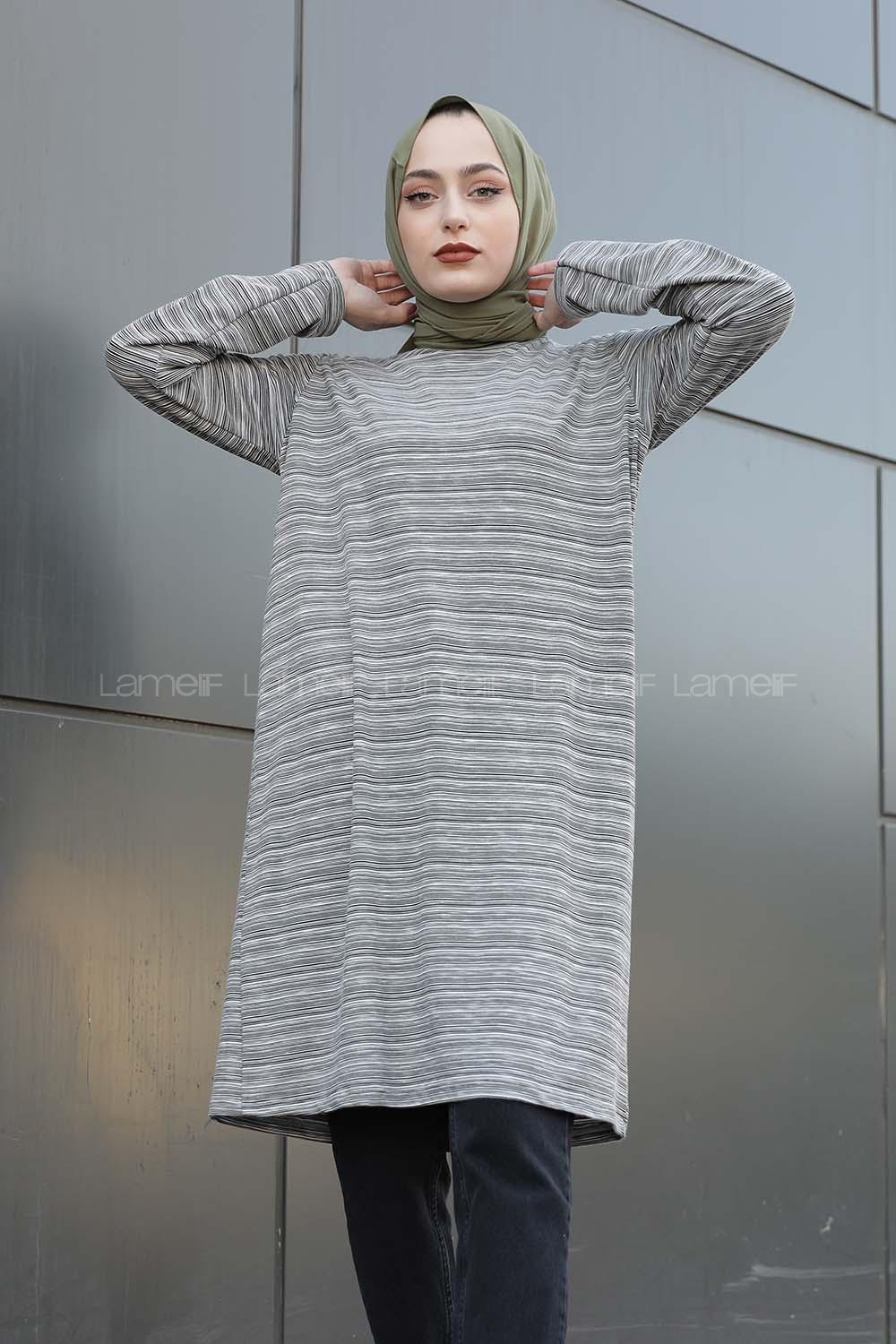 Modalamelif İnce Çizgili Tunik Siyah Beyaz