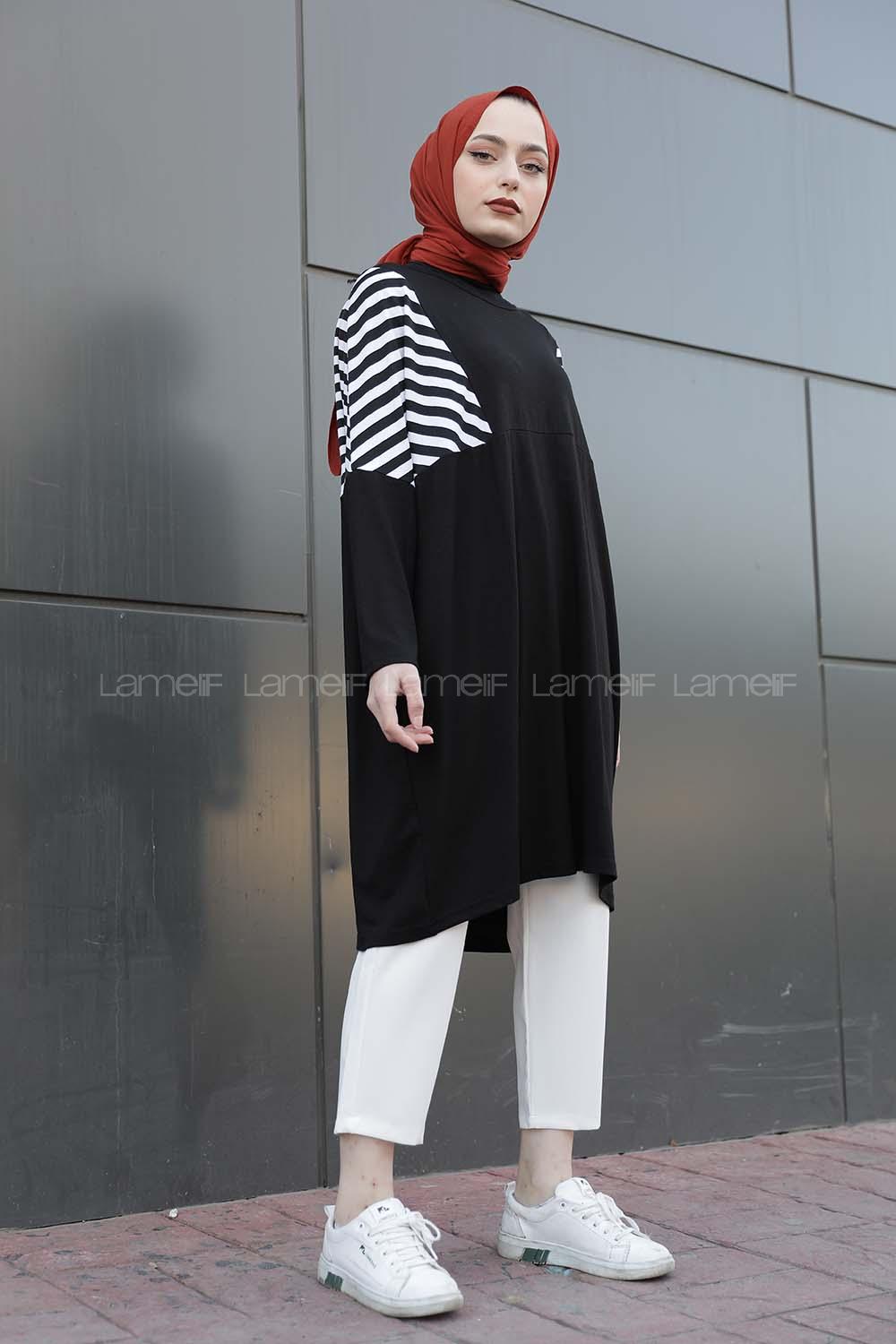 Modalamelif  Omuz Çizgili Tunik Siyah