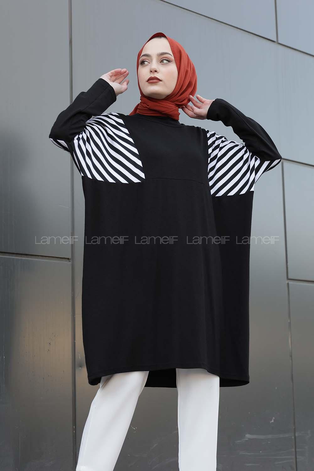 Modalamelif  Omuz Çizgili Tunik Siyah