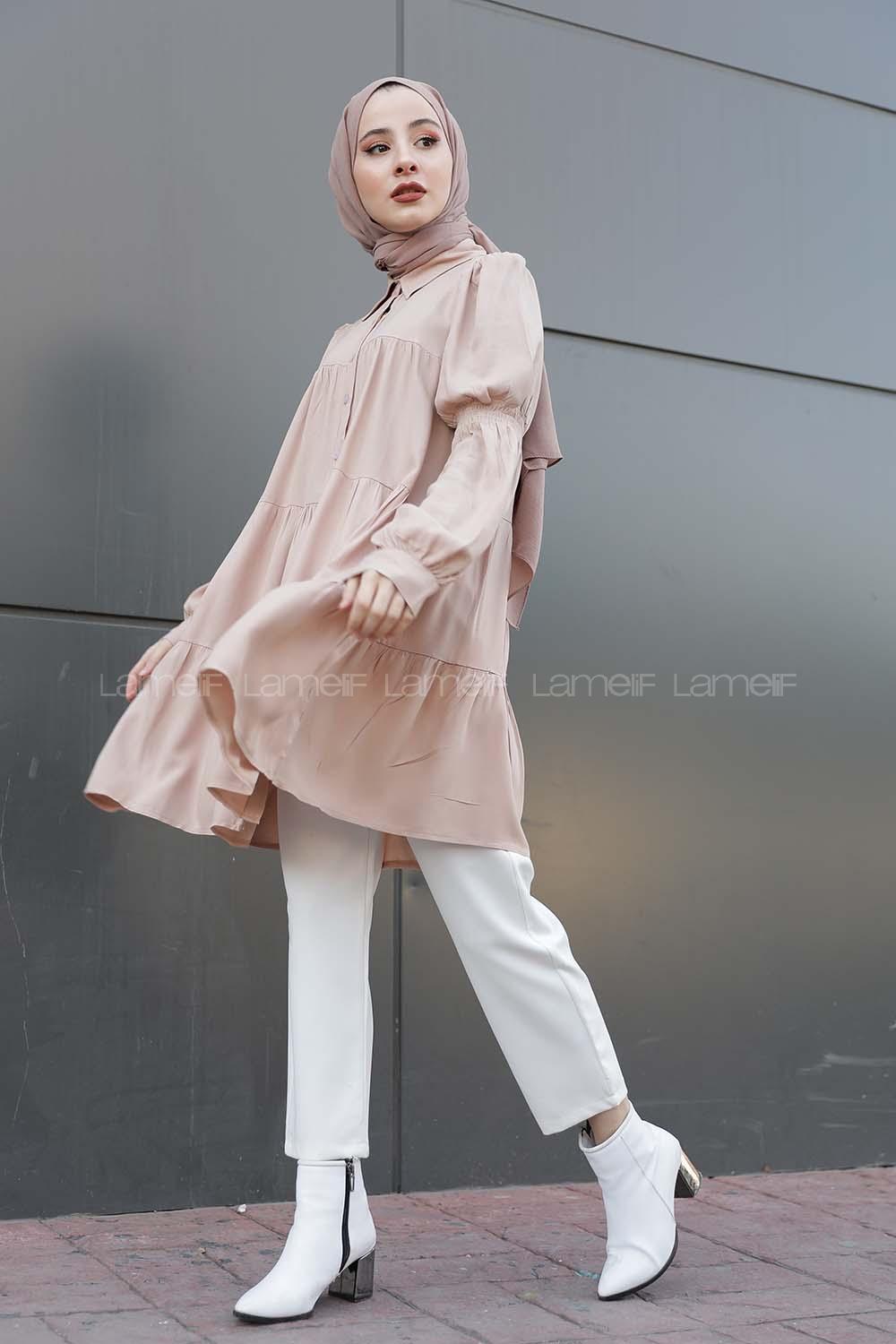 Modalamelif Önü Düğmeli Gömlek  Bej