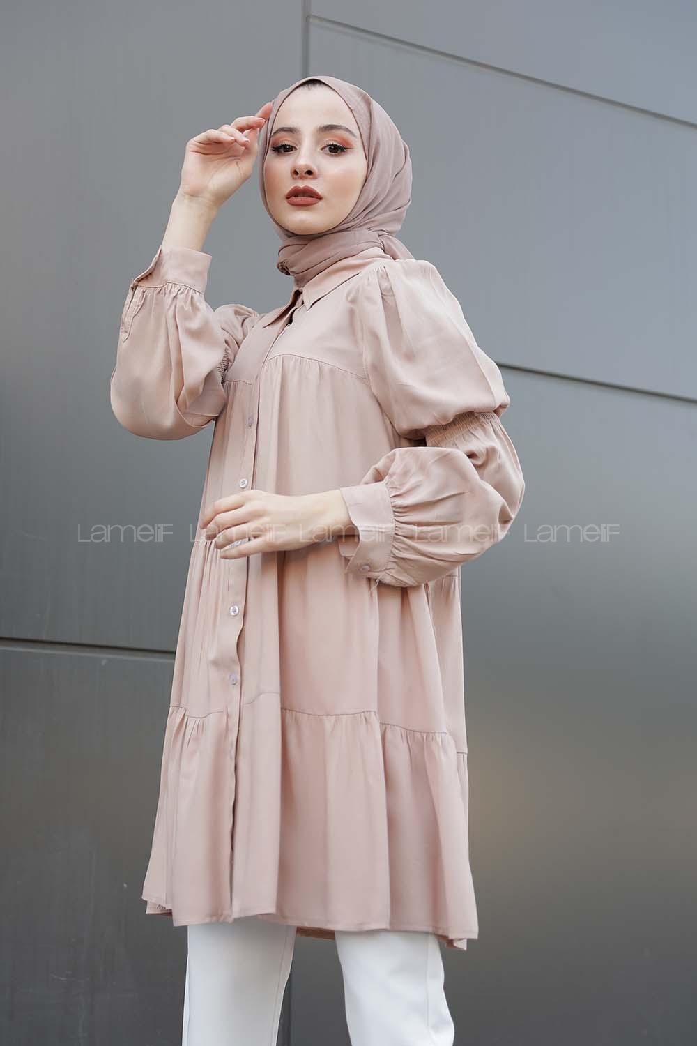 Modalamelif Önü Düğmeli Gömlek  Bej