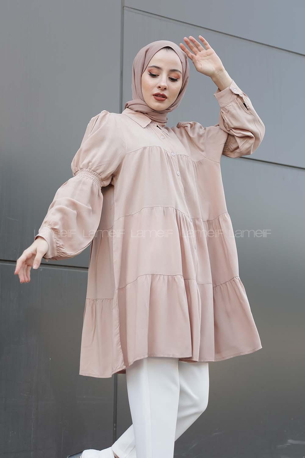 Modalamelif Önü Düğmeli Gömlek  Bej