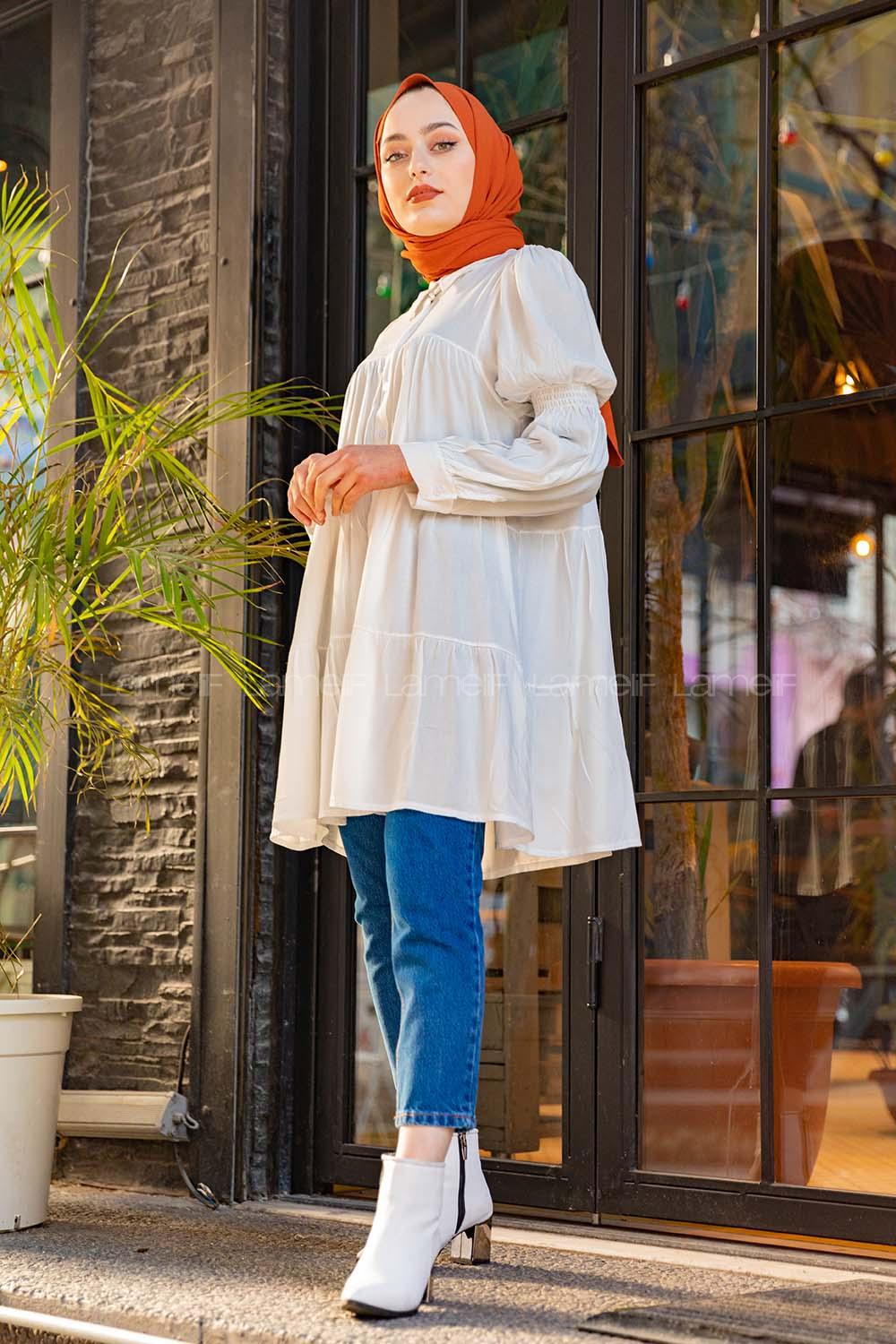 Modalamelif Önü Düğmeli Gömlek  Beyaz