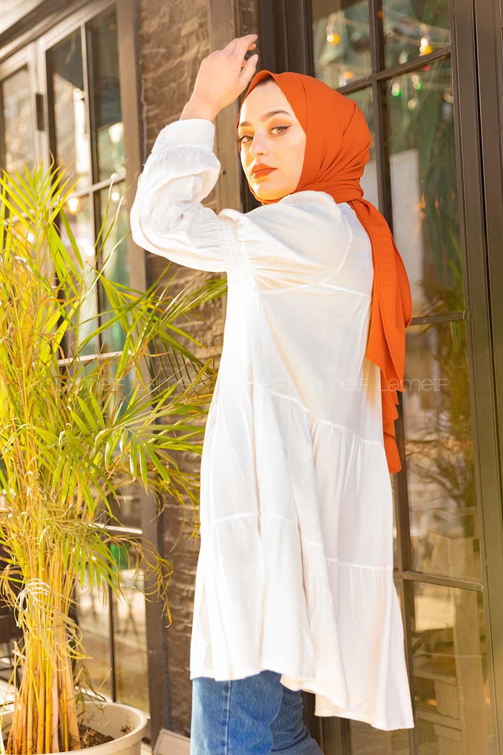 Modalamelif Önü Düğmeli Gömlek  Beyaz