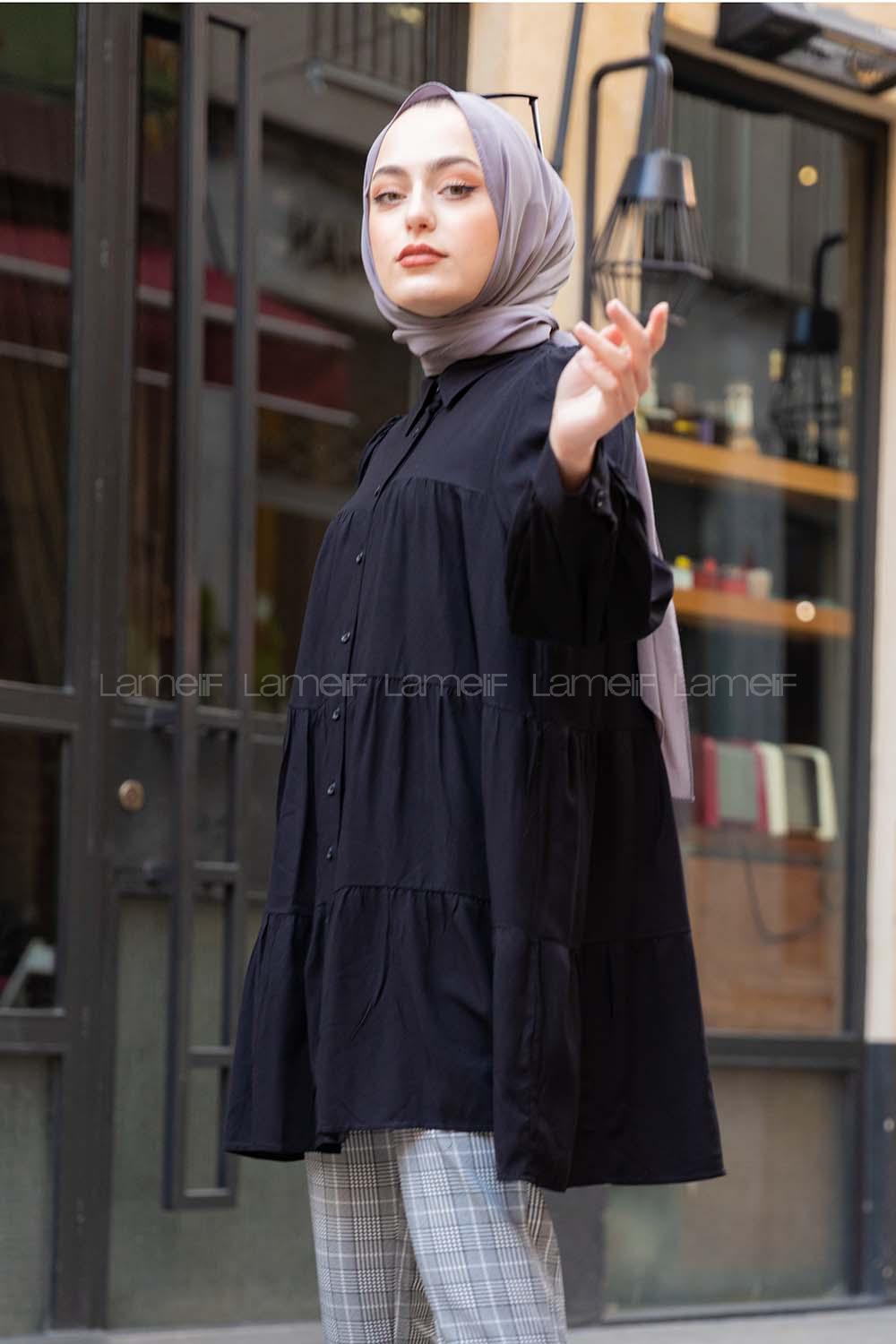 Modalamelif Önü Düğmeli Gömlek  Siyah