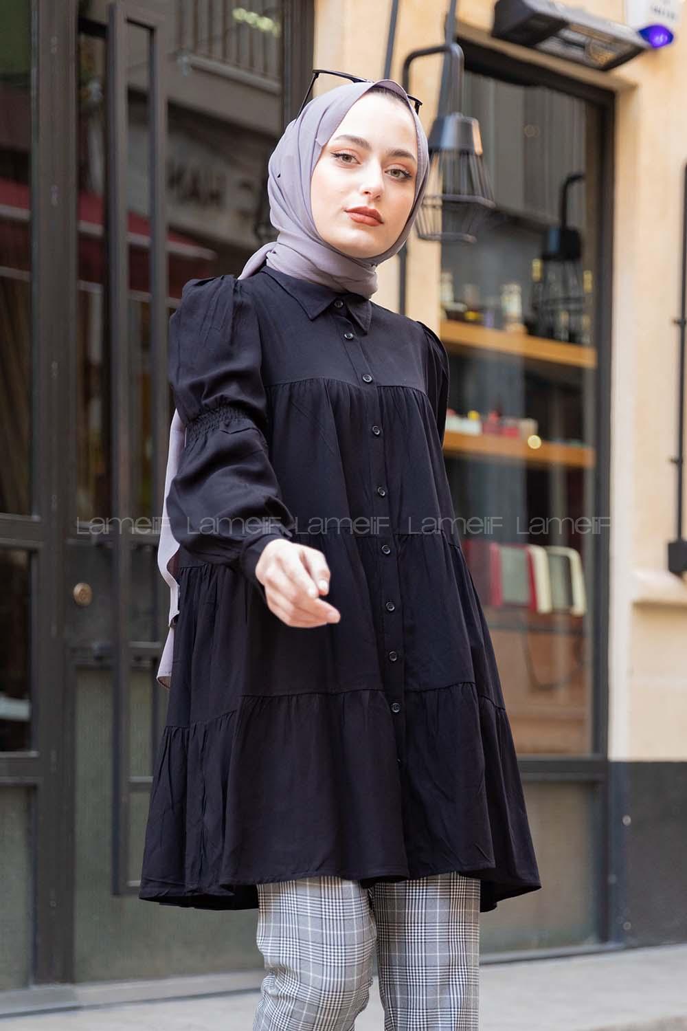 Modalamelif Önü Düğmeli Gömlek  Siyah