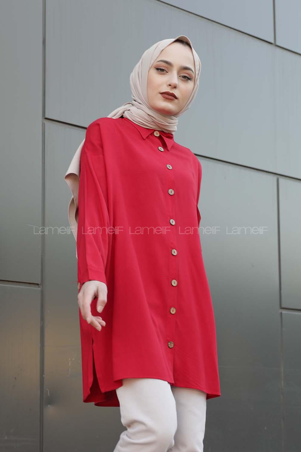 Modalamelif Önü Düğmeli Tek Cepli Gömlek Bordo