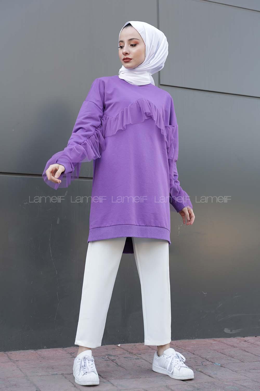 Modalamelif  Tül Detaylı Tunik  Mor