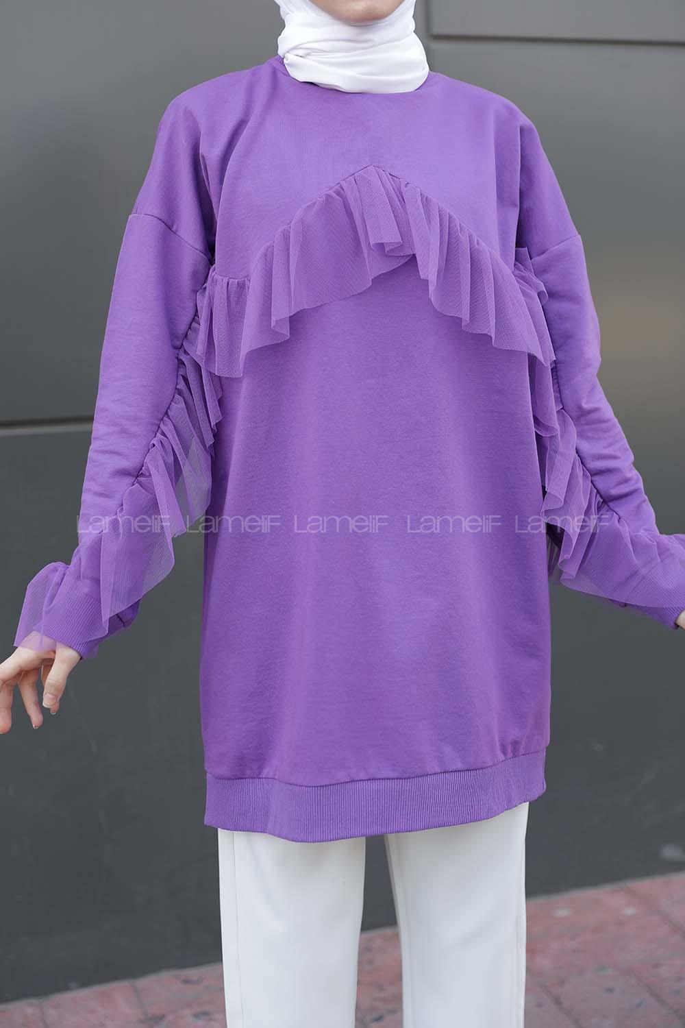 Modalamelif  Tül Detaylı Tunik  Mor