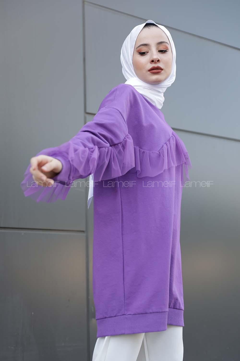 Modalamelif  Tül Detaylı Tunik  Mor