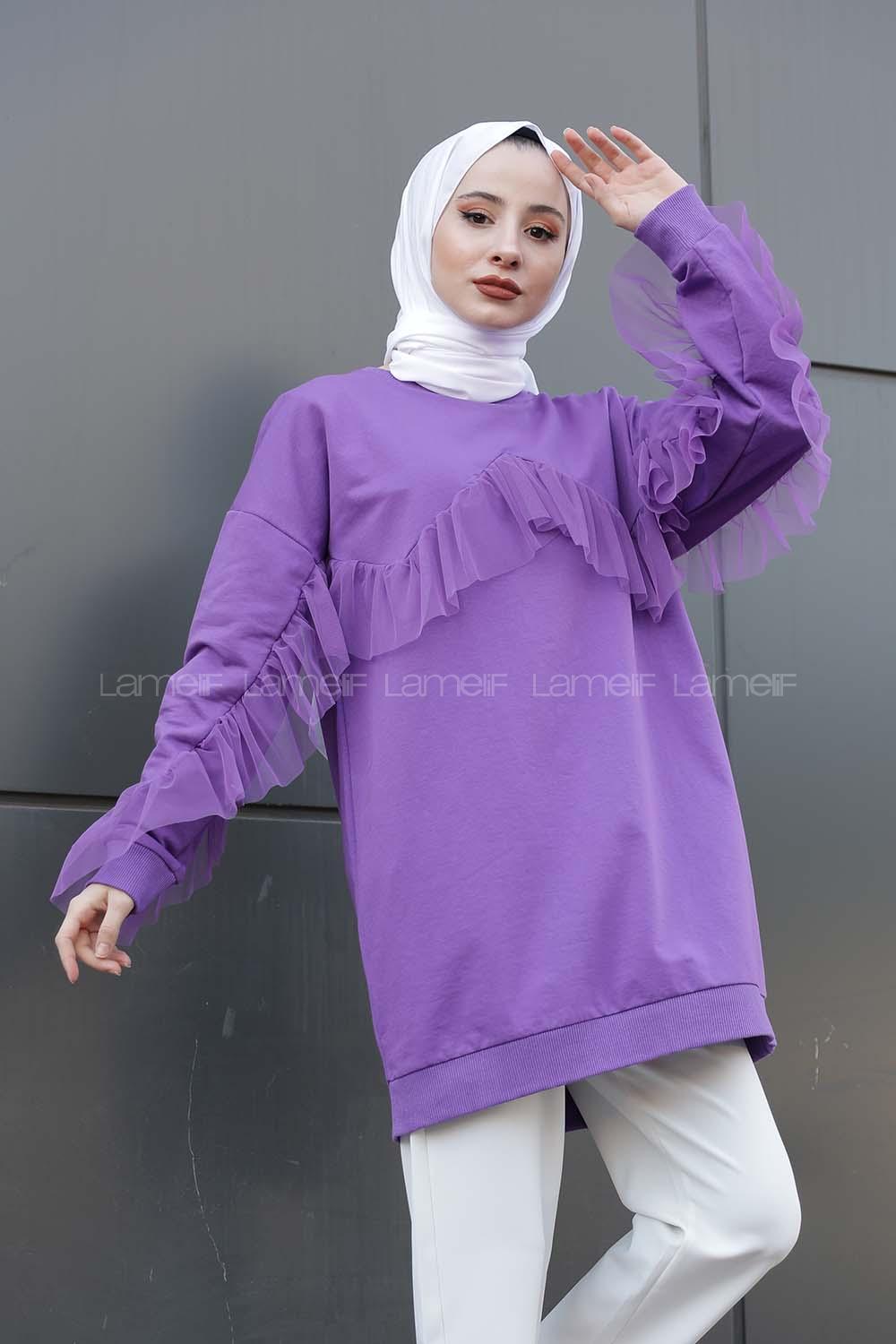 Modalamelif  Tül Detaylı Tunik  Mor