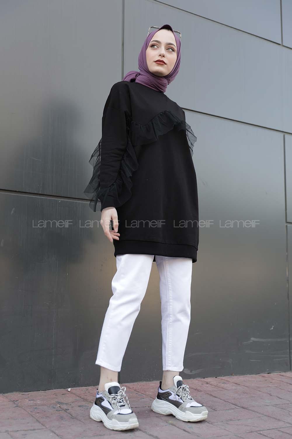 Modalamelif  Tül Detaylı Tunik Siyah