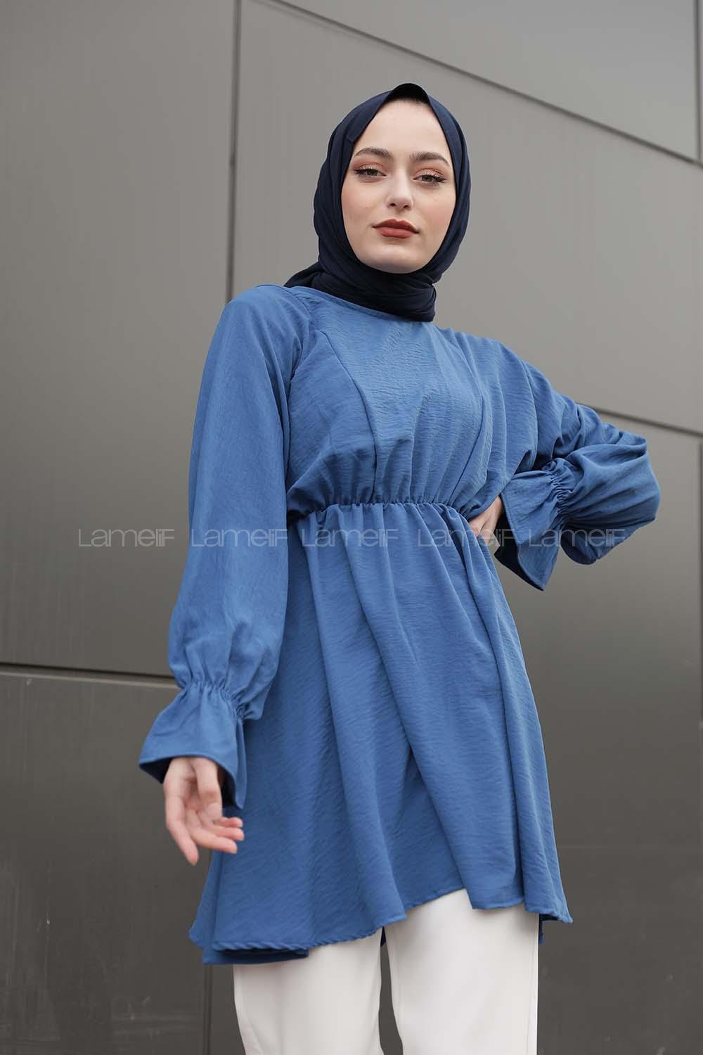 Modalamelif Balon Kol Ayrobin Tunik İndigo