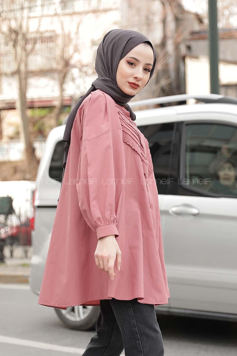 Modalamelif Balon Kol Gipeli Gömlek Tunik Gül