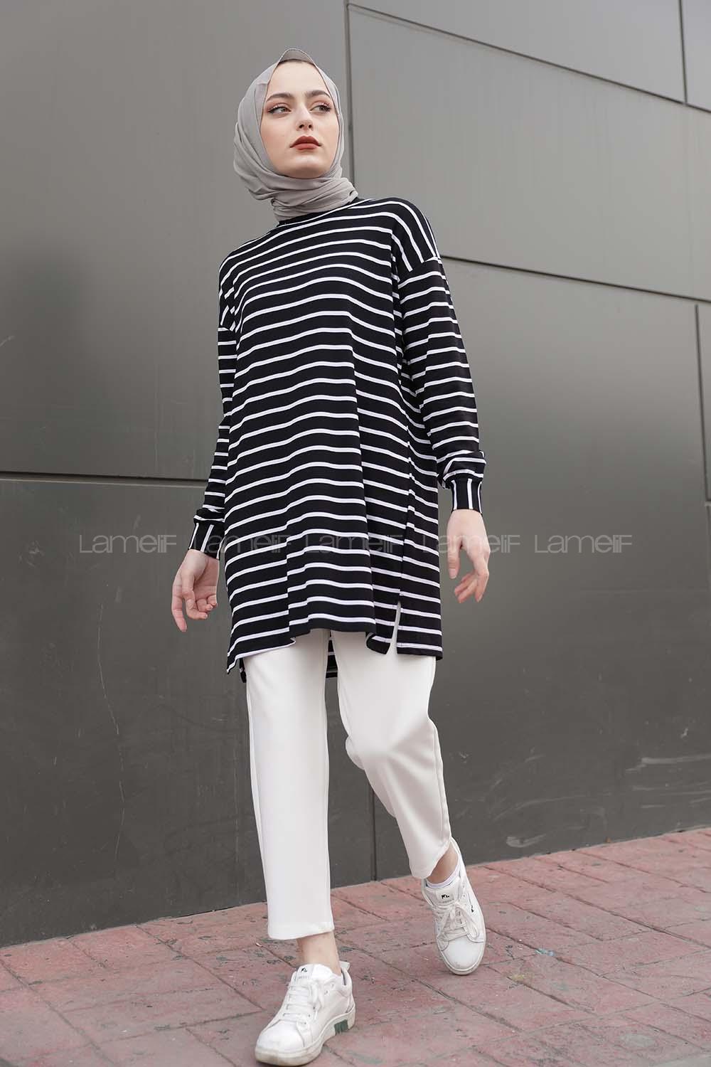 Modalamelif Çizgili Tunik Siyah Beyaz