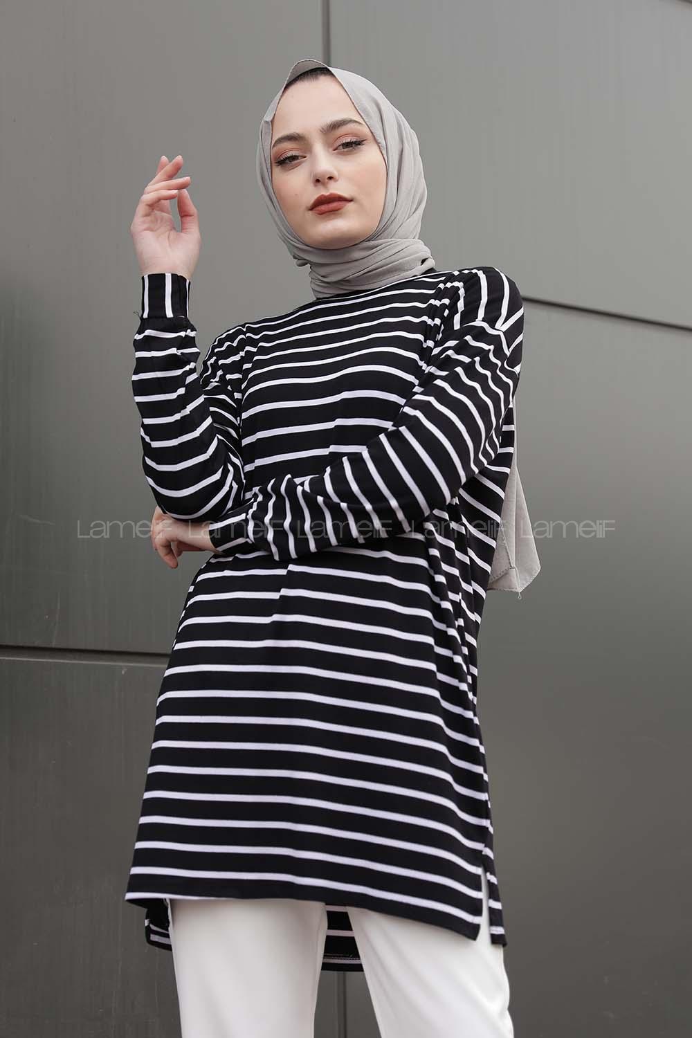 Modalamelif Çizgili Tunik Siyah Beyaz