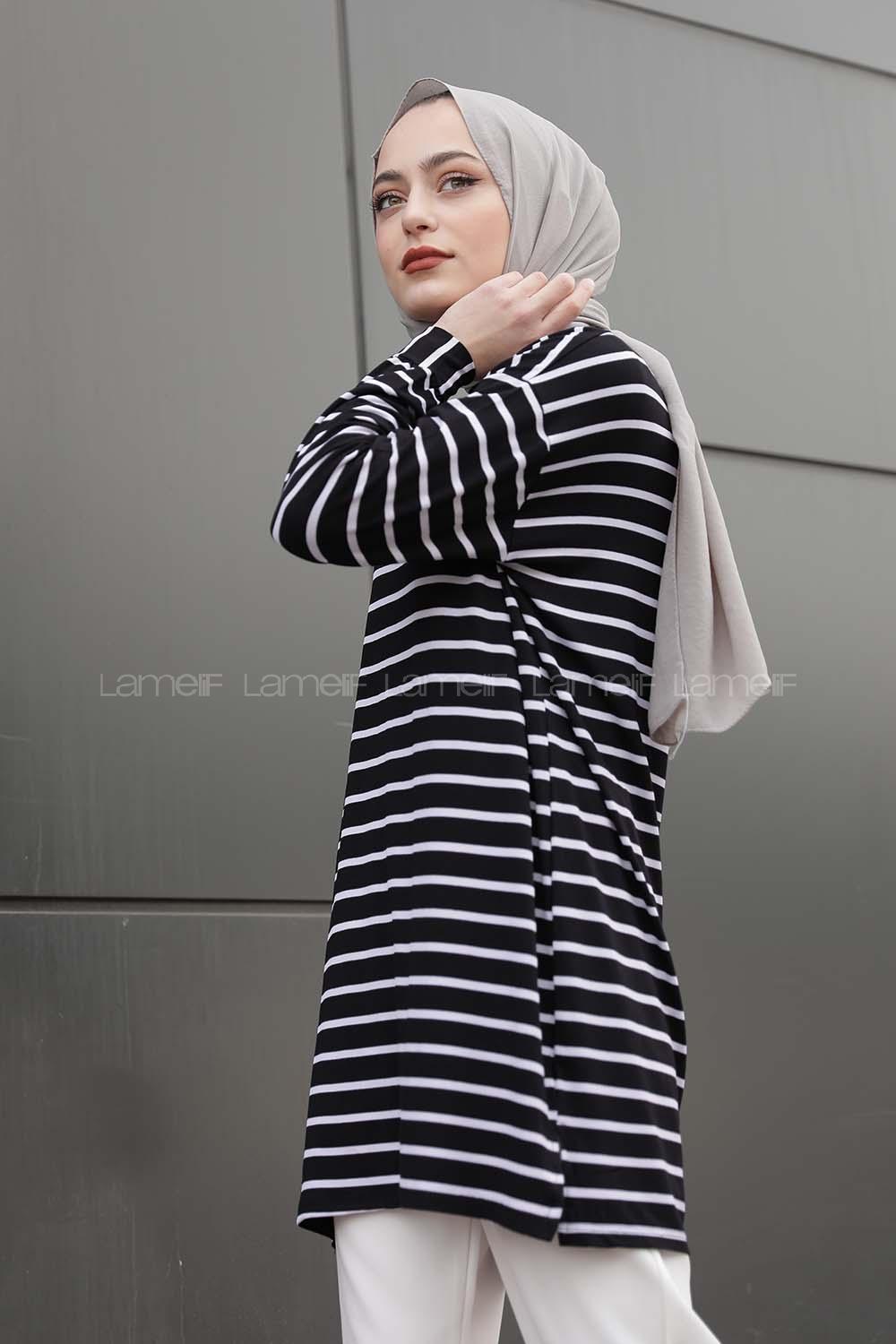 Modalamelif Çizgili Tunik Siyah Beyaz